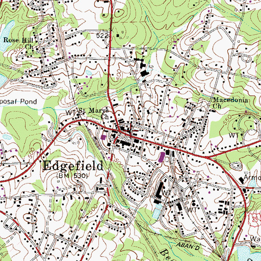 Topographic Map of Edgefield Historic District, SC