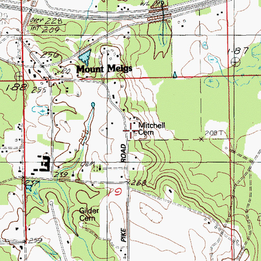 Topographic Map of Mitchell Cemetery, AL