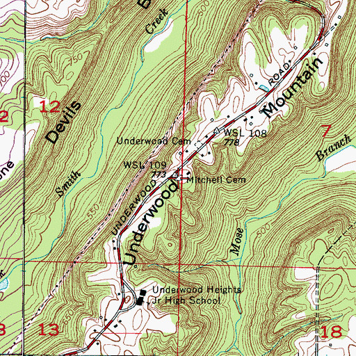Topographic Map of Mitchell Cemetery, AL