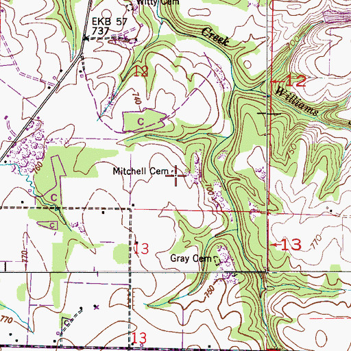 Topographic Map of Mitchell Cemetery, AL