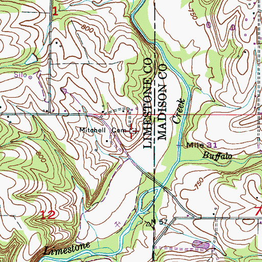 Topographic Map of Mitchell Cemetery, AL