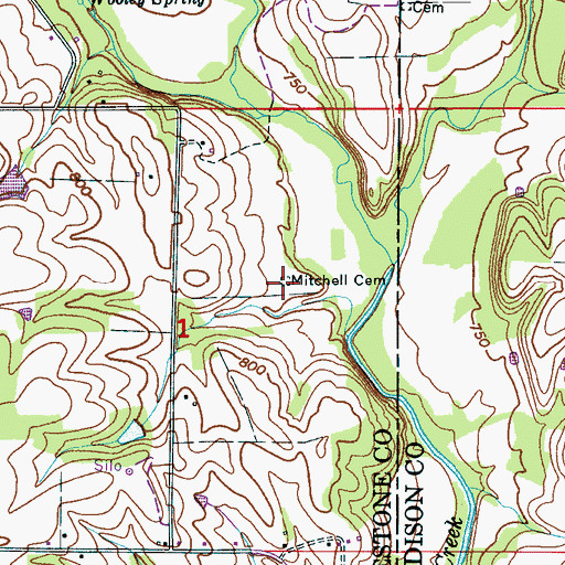 Topographic Map of Mitchell Cemetery, AL