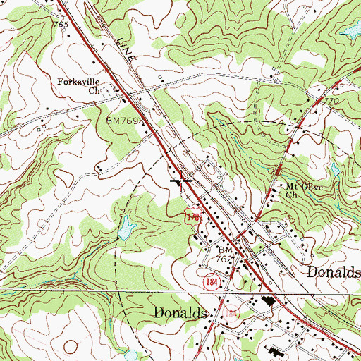 Topographic Map of Donalds Baptist Church, SC