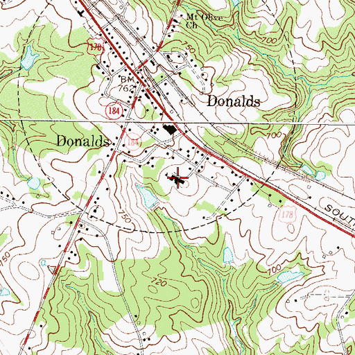 Topographic Map of Donalds Elementary SChool, SC