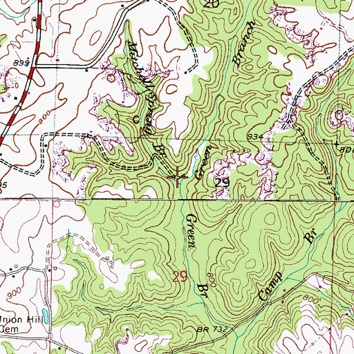 Topographic Map of Mitchell Spring Branch, AL