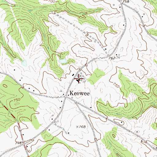 Topographic Map of Keowee Baptist Church, SC