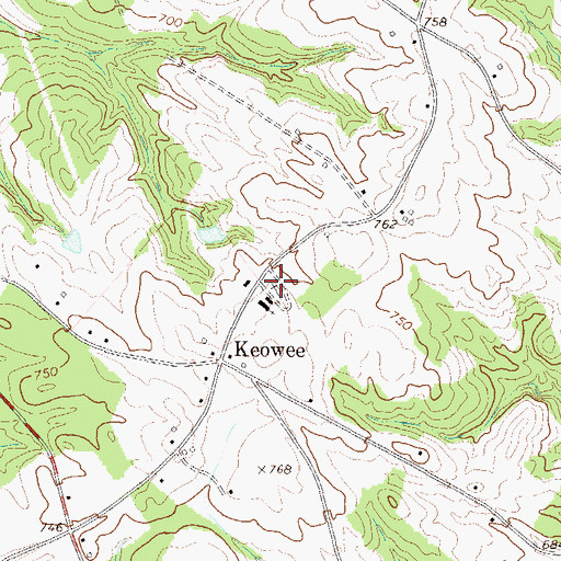 Topographic Map of Keowee Cemetery, SC