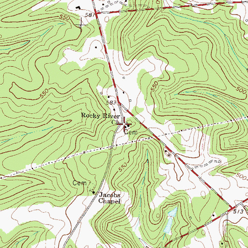 Topographic Map of Rocky River Cemetery, SC