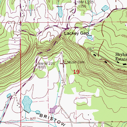 Topographic Map of Mizell Cemetery, AL