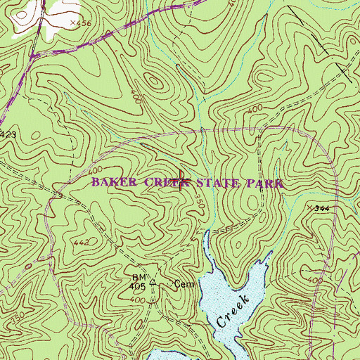 Topographic Map of Baker Creek State Park, SC
