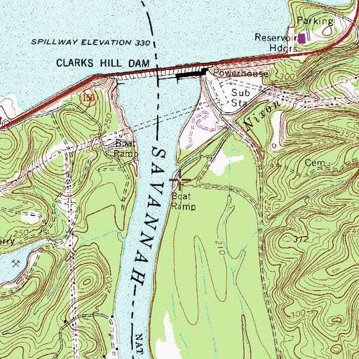 Topographic Map of Below Dam Recreation Area, SC