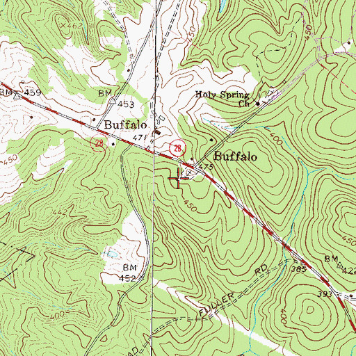 Topographic Map of Buffalo Baptist Church, SC