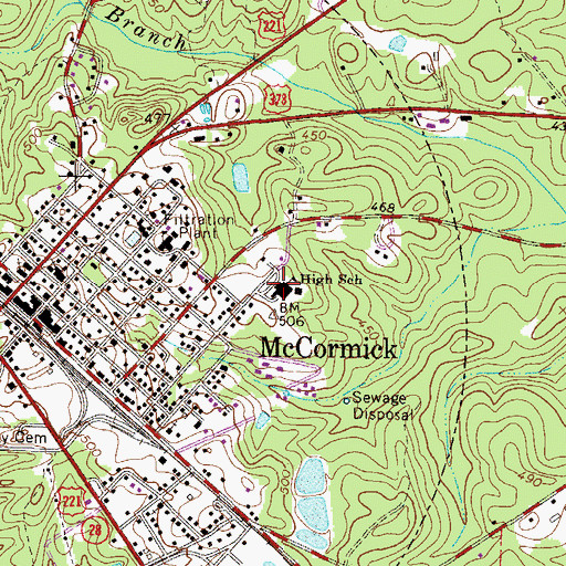 Topographic Map of McCormick Middle School, SC