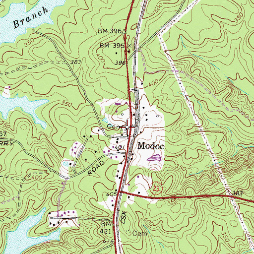 Topographic Map of Modoc Cemetery, SC