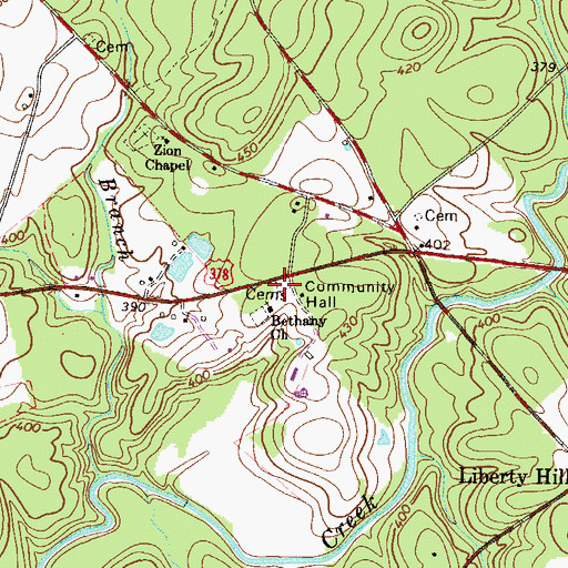 Topographic Map of Old Bethany Cemetery, SC