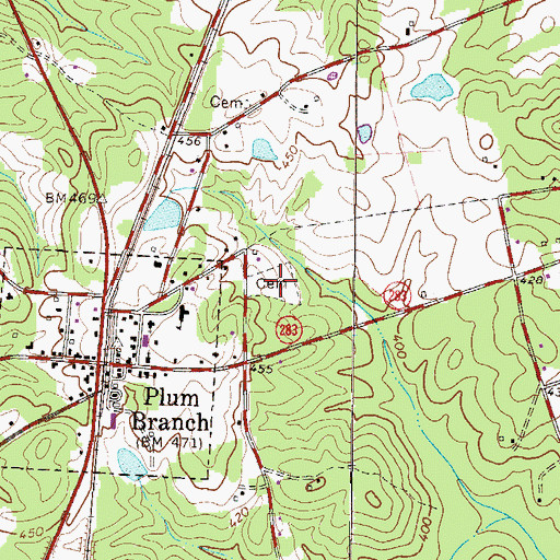 Topographic Map of Plum Branch Cemetery, SC