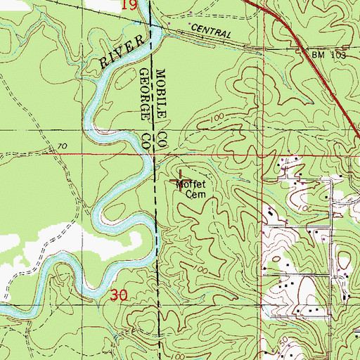 Topographic Map of Moffet Cemetery, AL