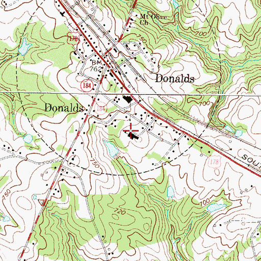 Topographic Map of Donalds High School (historical), SC