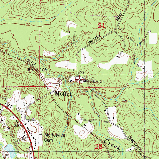 Topographic Map of Moffet School, AL