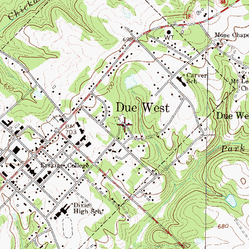 Topographic Map of Due West Baptist Church, SC
