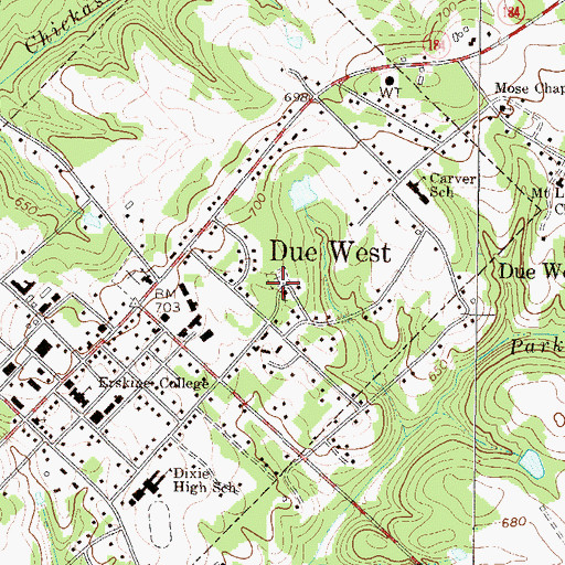 Topographic Map of Due West Cemetery, SC