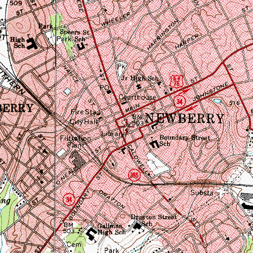 Topographic Map of Central Methodist Church, SC