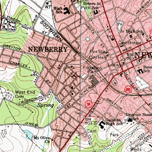 Topographic Map of Mayer Memorial Evangelical Lutheran Church, SC