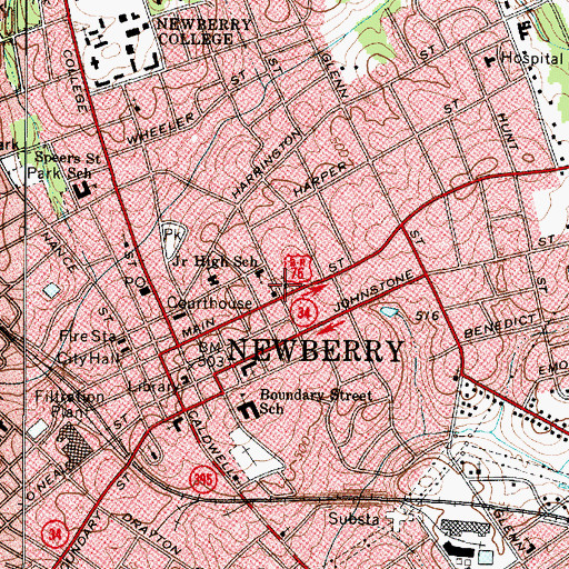 Topographic Map of Newberry Associate Reformed Presbyterian Church, SC