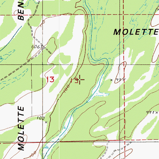 Topographic Map of Molette Bend, AL