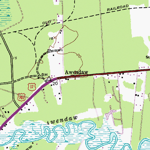 Topographic Map of Awendaw, SC