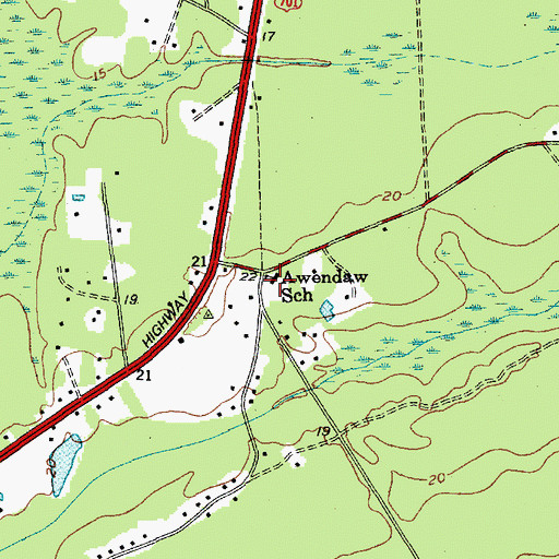 Topographic Map of Awendaw School, SC