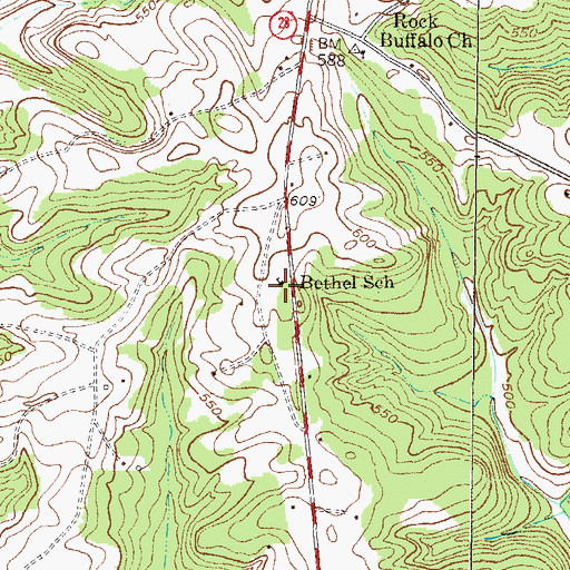 Topographic Map of Bethel School, SC