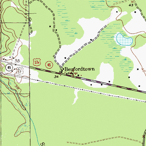 Topographic Map of Beufordtown, SC