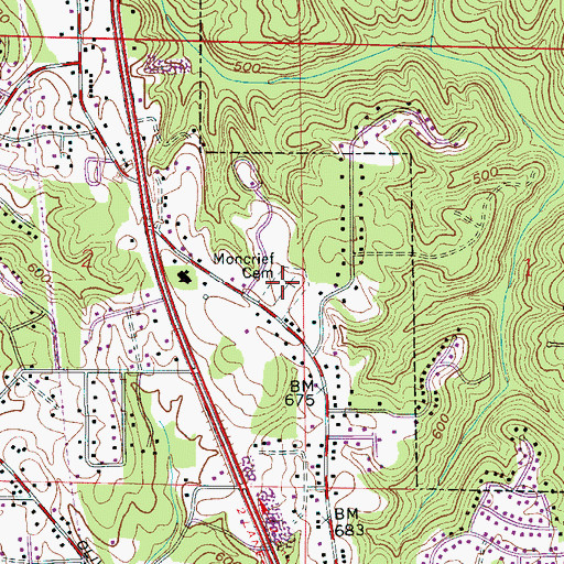 Topographic Map of Moncrief Cemetery, AL
