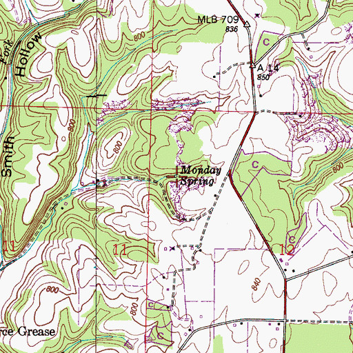 Topographic Map of Monday Spring, AL