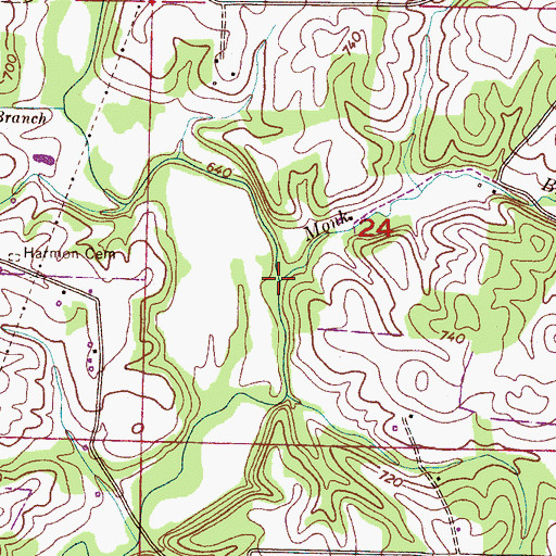 Topographic Map of Monk Branch, AL