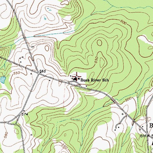 Topographic Map of Bush River School, SC