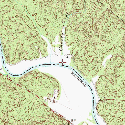 Topographic Map of Cherry Cove Branch, SC