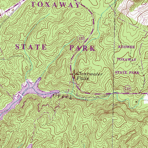 Topographic Map of Clearwater Falls, SC