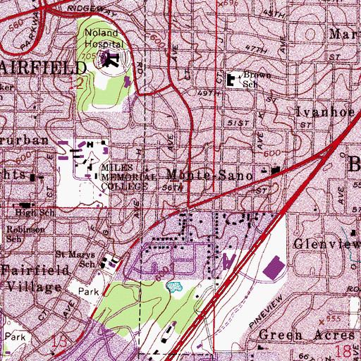 Topographic Map of Monte-Sano, AL