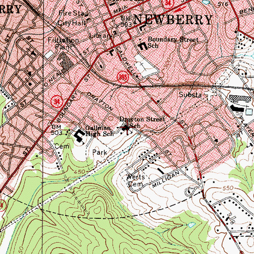 Topographic Map of Drayton Street School, SC