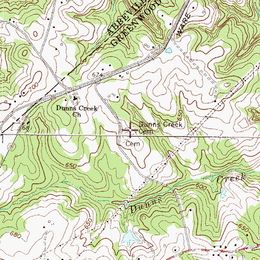 Topographic Map of Dunns Creek Cemetery, SC