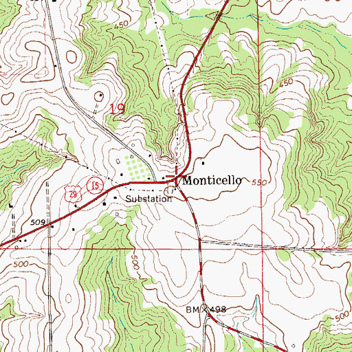 Topographic Map of Monticello, AL