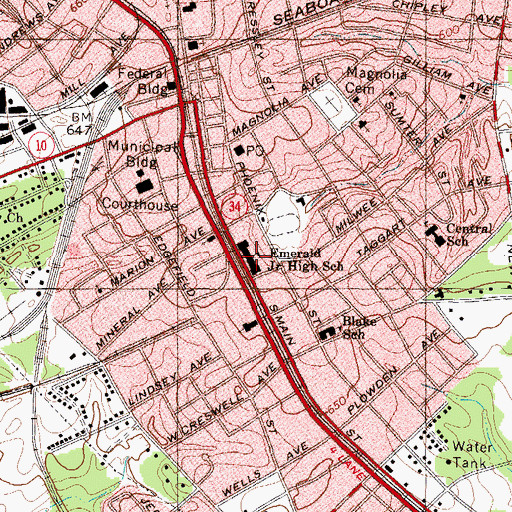 Topographic Map of Emerald Junior High School, SC