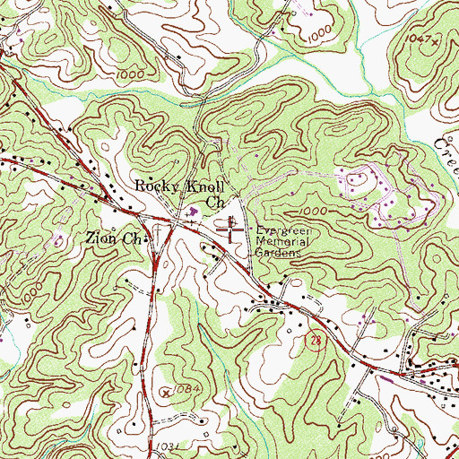 Topographic Map of Evergreen Memorial Gardens, SC