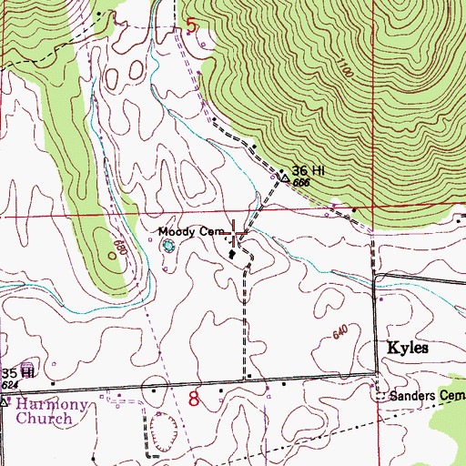Topographic Map of Moody Cemetery, AL