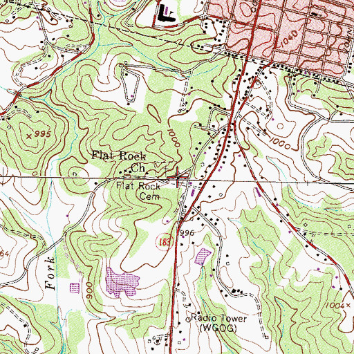 Topographic Map of Flat Rock Cemetery, SC