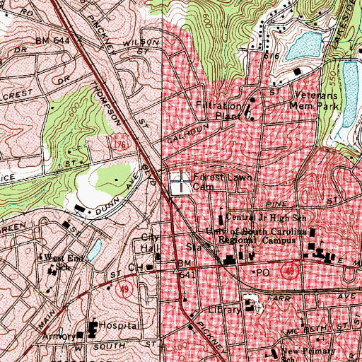 Topographic Map of Forest Lawn Cemetery, SC
