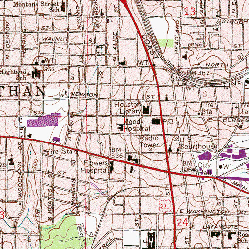 Topographic Map of Moody Hospital, AL