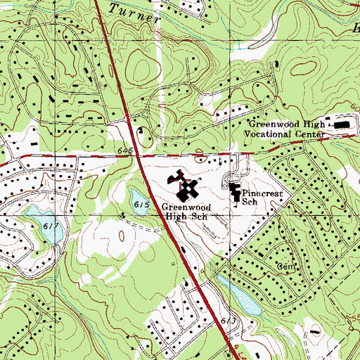 Topographic Map of Greenwood High School, SC
